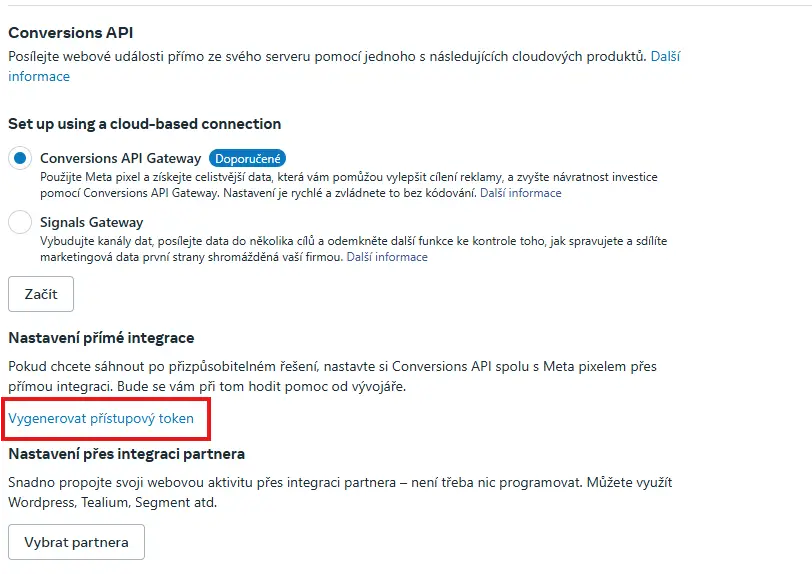 Vygenerování přístupového tokenu pro CAPI